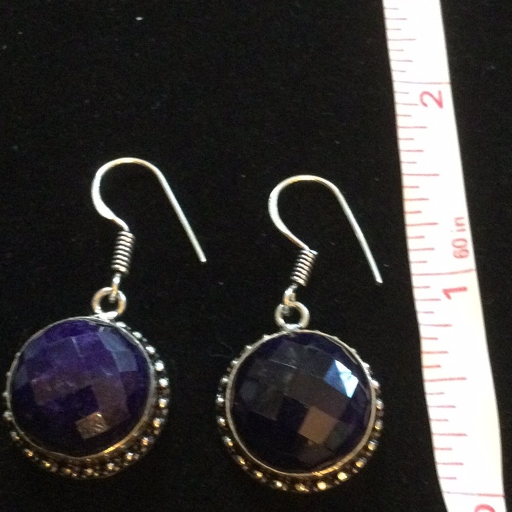 Genuine Faceted Sapphire Earrings - Picture 8 of 10